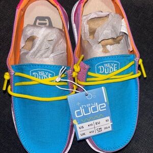 Hey Dude Kids Vibrant Blue and Pink Moccasins
